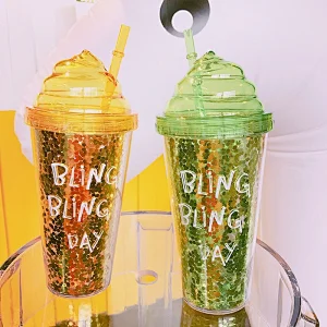 16oz 24oz Wholesale Ice Cream Double Wall Custom Print Drink Plastic Cup with Lid