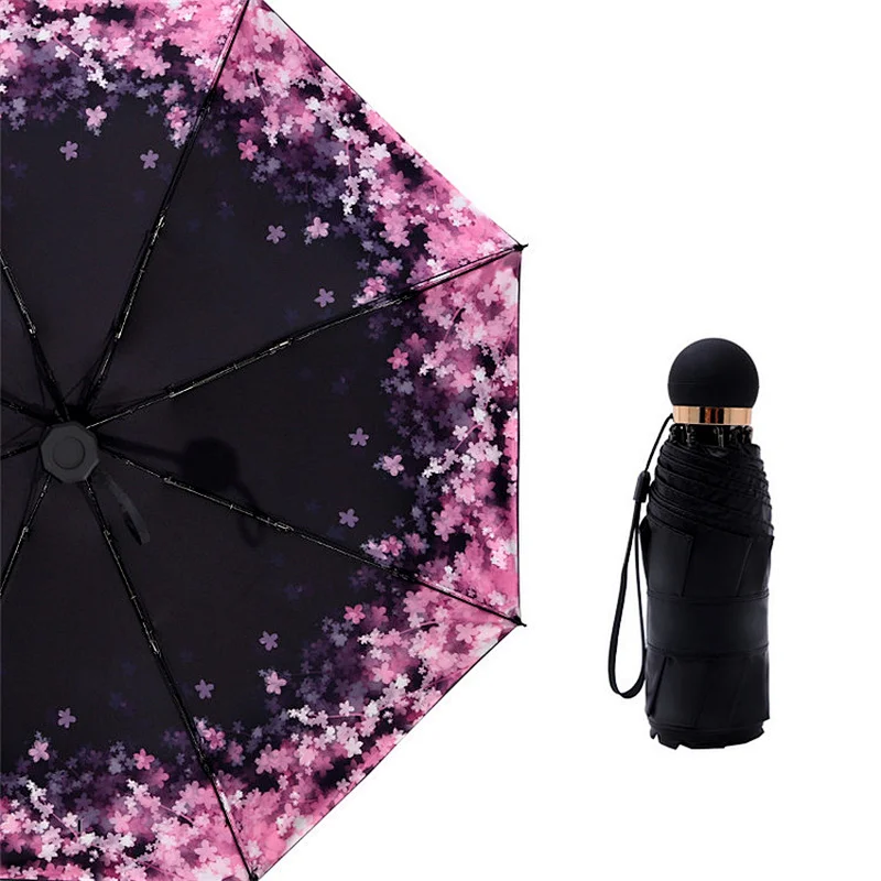 Top Quality Cherry blossoms Compact Travel UV Protection Windproof 5 Folding Pocket Mini Umbrella