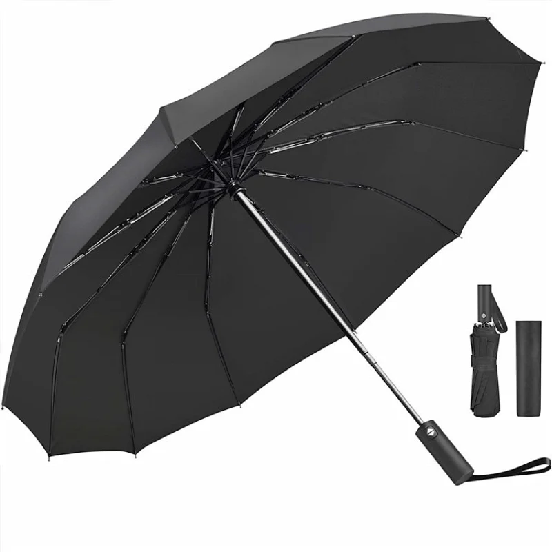 Wholesale cheap Custom 12 Ribs Auto Open Close Windproof Waterproof Portable Foldable Travel Umbrellas with Logo Printing