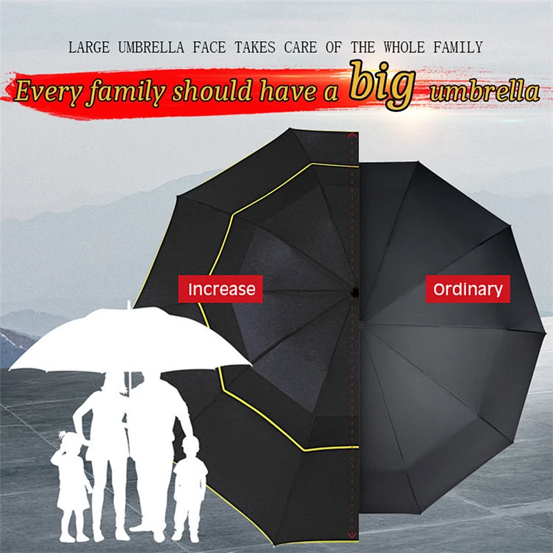 Windproof Business Rain Women Men  Portable Double Layer Outdoor Big Large Paraguas Strong 3 Folding Golf Umbrellas