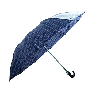 Business gift personalised custom Plaid or solid color 2 folding automatic travel umbrella with logo printing