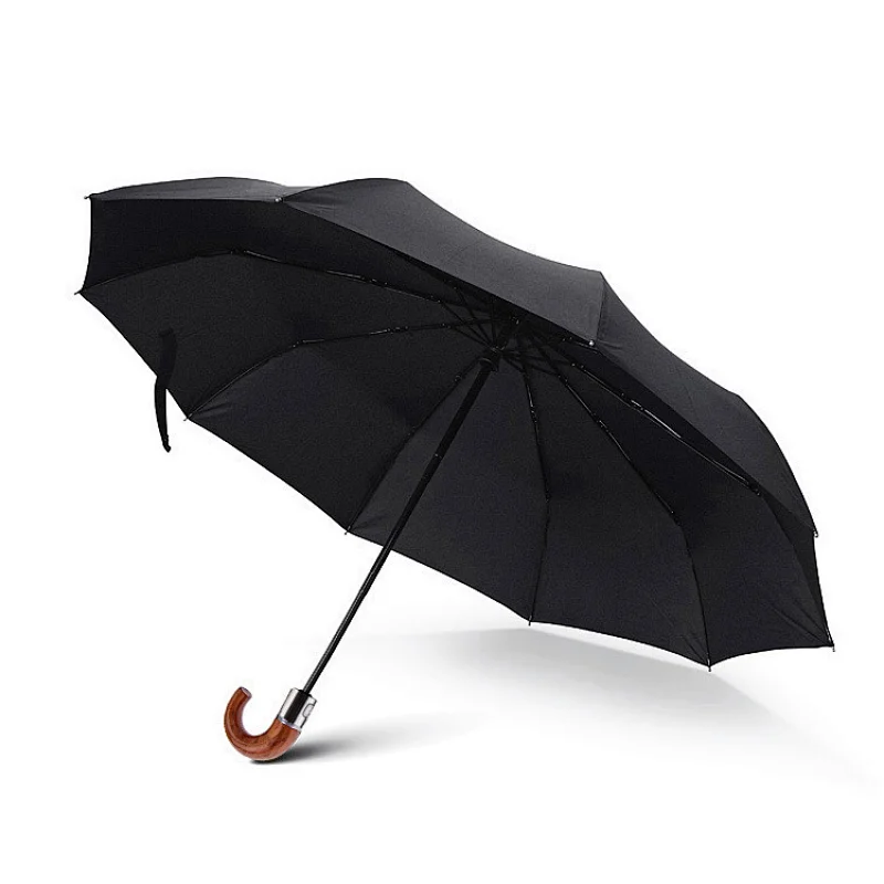 Gentleman Strong Windproof Waterproof Handsome 3 Folding Business hook handle Umbrella