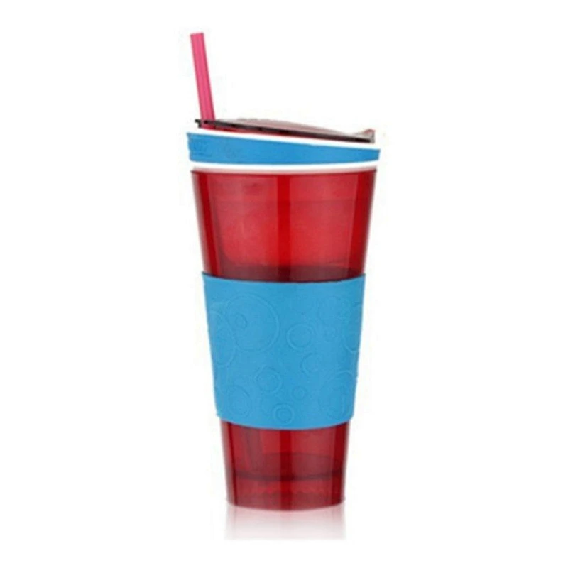 24oz Plastic 2 In 1 Snack And Drink Cup With Straw