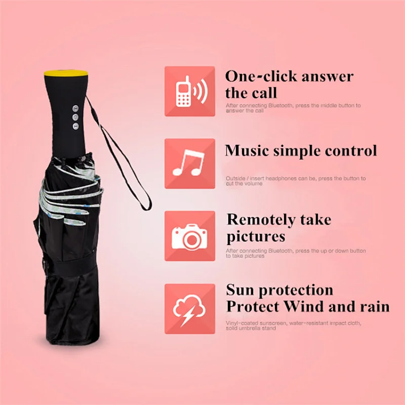 Fashion anti-UV function luxury fold bluetooth mp3 music umbrella