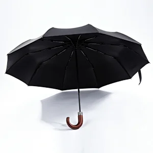 Gentleman Strong Windproof Waterproof Handsome 3 Folding Business hook handle Umbrella