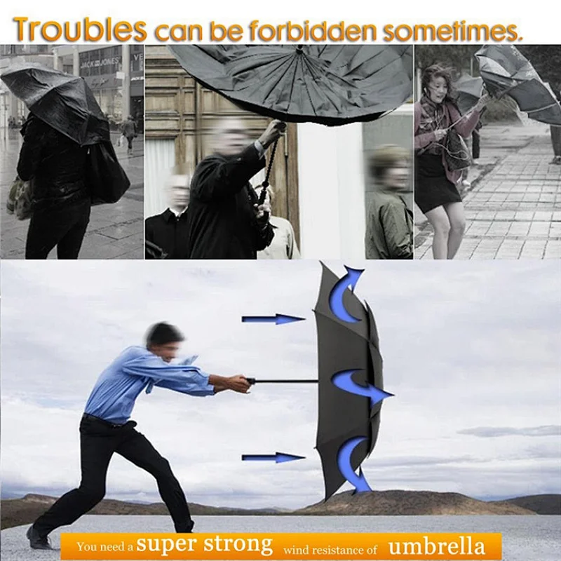 Windproof Business Rain Women Men  Portable Double Layer Outdoor Big Large Paraguas Strong 3 Folding Golf Umbrellas