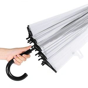 High quality 16 Ribs straight Transparent POE clear Windproof umbrella