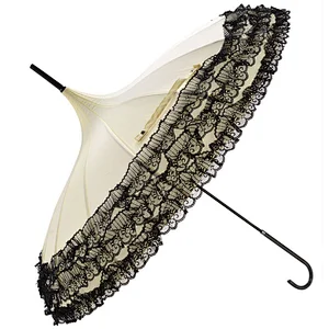 Ladies Sunproof Victoria Style Parasol Lace Flowers Shaped Pagoda Umbrella with Long Handle