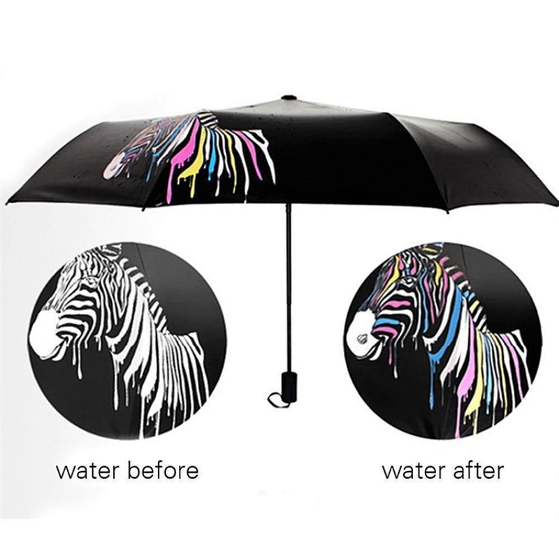 Zebra Folding Umbrellas Color Changing Rain Umbrella Windproof