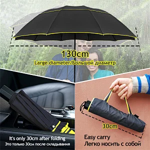 Windproof Business Rain Women Men  Portable Double Layer Outdoor Big Large Paraguas Strong 3 Folding Golf Umbrellas