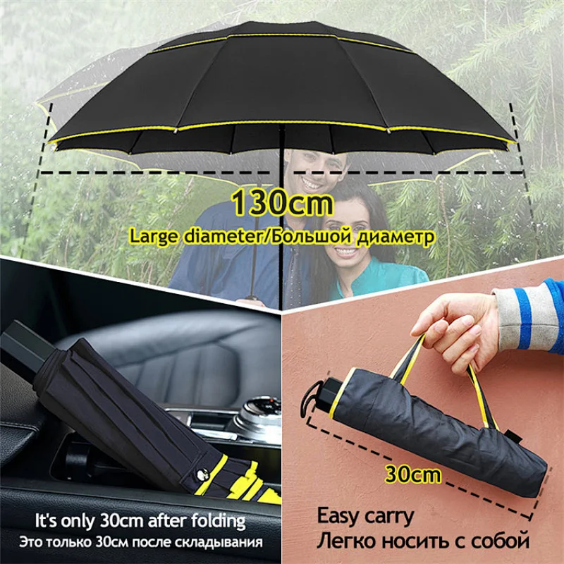 Windproof Business Rain Women Men  Portable Double Layer Outdoor Big Large Paraguas Strong 3 Folding Golf Umbrellas