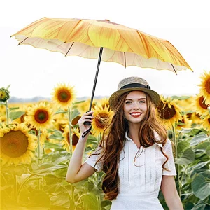 21''*8k Popular Custom Sunflower Fullbody Printing Fashion woman 3 Folding auto Umbrella with Sun protection UV coating