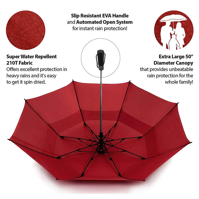 58 Inch Portable Large Windproof Double Canopy Automatic Open Strong Oversized Rain Golf Umbrellas with logo prints