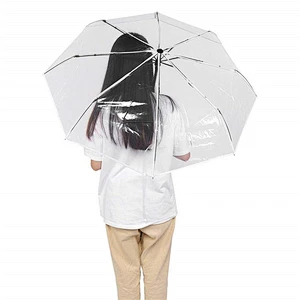 Paraguas transparente transparente POE / PVC plegable de cierre automático 3 de buena calidad con impresión de LOGOTIPO personalizado