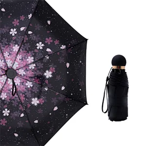 Top Quality Cherry blossoms Compact Travel UV Protection Windproof 5 Folding Pocket Mini Umbrella