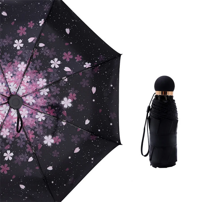 Top Quality Cherry blossoms Compact Travel UV Protection Windproof 5 Folding Pocket Mini Umbrella
