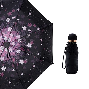 Flores de cerezo de alta calidad Viaje compacto Protección UV A prueba de viento 5 Bolsillos plegables Mini paraguas