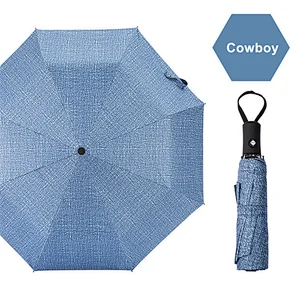 Wholesale high quality windproof advertising auto open auto close promotion 3 fold cowboy denim umbrella with logo prints