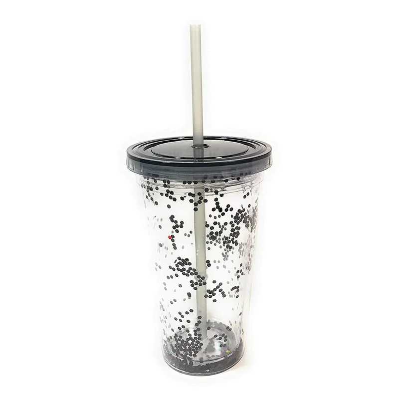 Multi Color 16oz Glam Silver Double Walled Glitter Tumbler With Straw