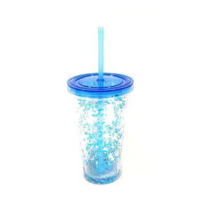 Multi Color 16oz Glam Silver Double Walled Glitter Tumbler With Straw