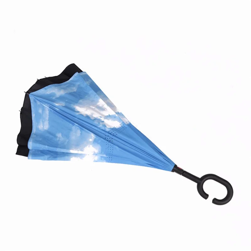 Ready stock windproof double layer Logo printed promotional custom reverse inverted umbrella