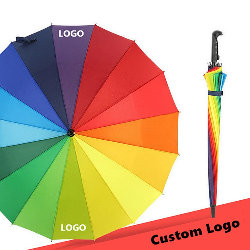 Paraguas de golf de arco iris de material de poliéster de color opcional