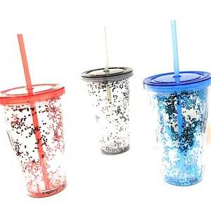 Multi Color 16oz Glam Silver Double Walled Glitter Tumbler With Straw