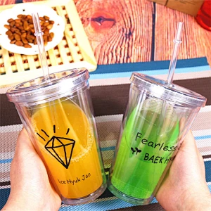 Insulated Double Wall Reusable 16oz Customized Logo Plastic Tumbler Cup With Dome Lid