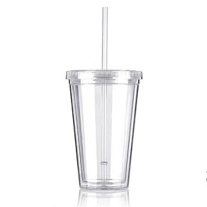 Insulated Double Wall Reusable 16oz Customized Logo Plastic Tumbler Cup With Dome Lid