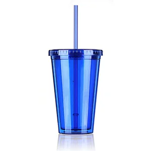 Insulated Double Wall Reusable 16oz Customized Logo Plastic Tumbler Cup With Dome Lid