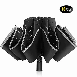 In stock 10 rib automatic travel rain inverted folding umbrella