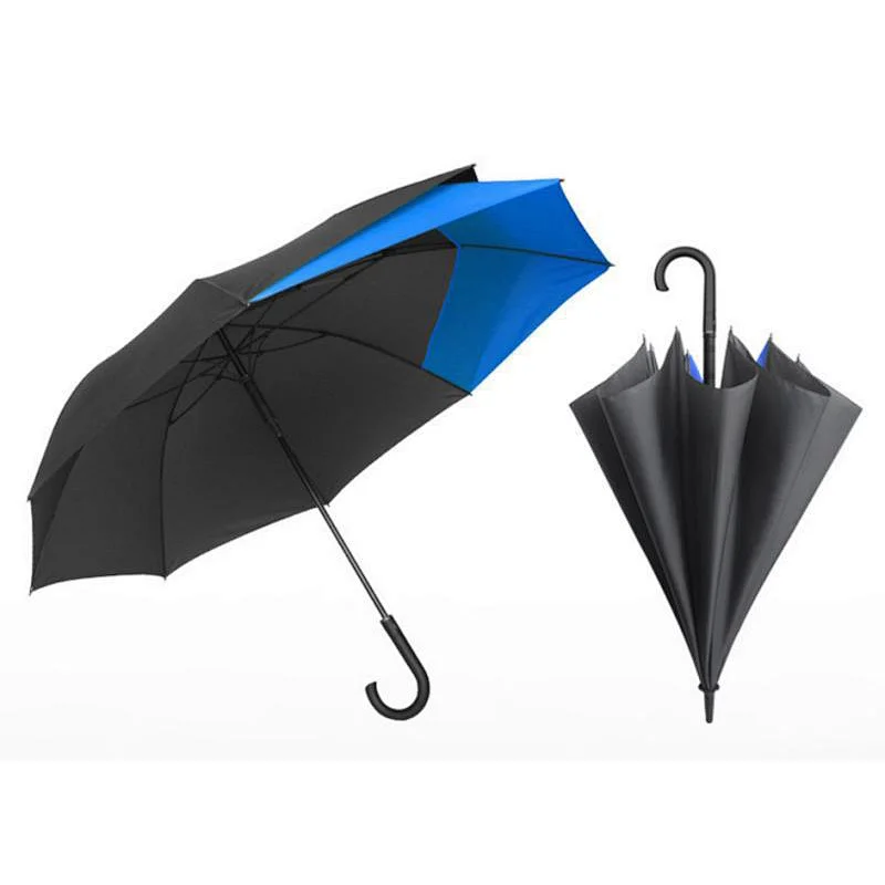 Unique two side extendable backpack golf long handle auto open straight expansible Promotional umbrella