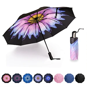 10 costillas mujeres de adentro hacia afuera sol lluvia reversible plegable compacto viaje automático plegable paraguas invertido