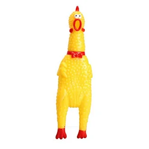 Funny Yellow Screaming Rubber Chicken Squeaky Bite Chew Dog Toys