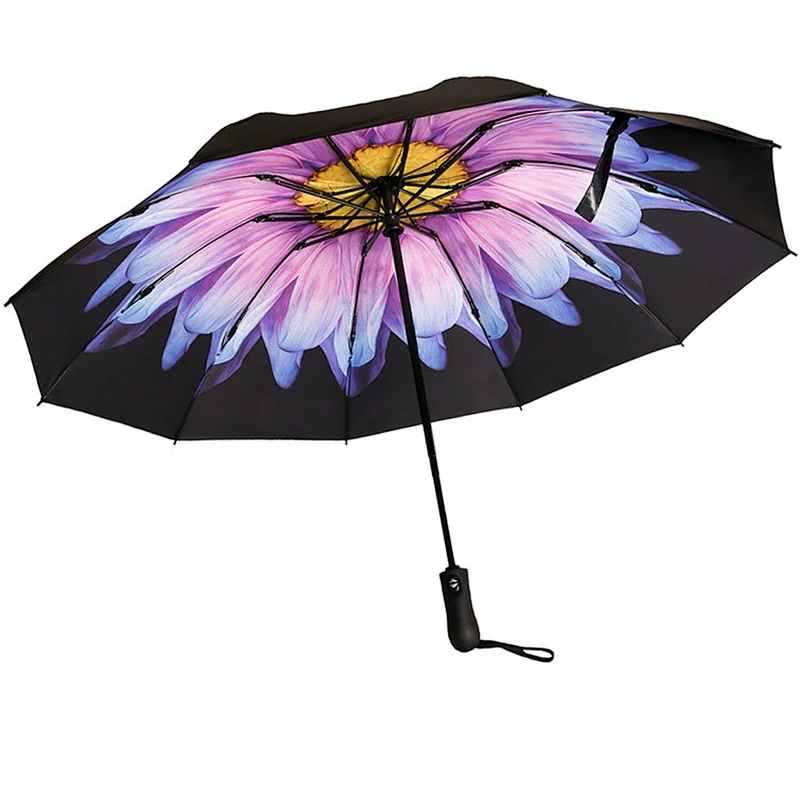 10 Ribs Women Inside Out Sun Rain Reverse Folding Compact Travel Automatic Folding Umbrella Inverted