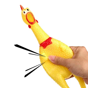 Funny Yellow Screaming Rubber Chicken Squeaky Bite Chew Dog Toys