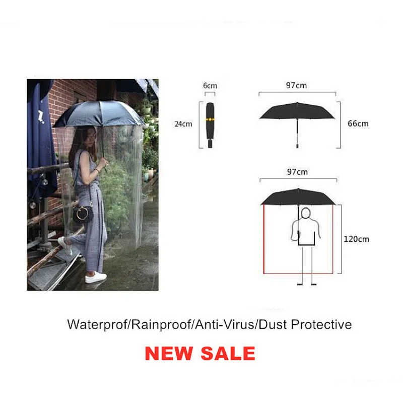 2020 New Design Custom Cheap Anti-Virus Dust Protective Full Body Raincoat Sun Fold Umbrella With Plastic PVC Cover
