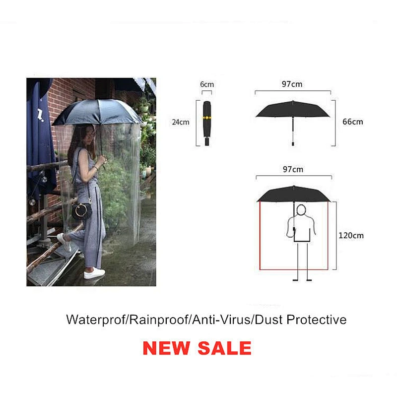 2020 nuevo diseño personalizado barato Anti-Virus protector de polvo de cuerpo completo impermeable paraguas plegable con cubierta de plástico de PVC