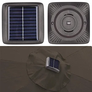 9ft Solar Powered LED Light Tilt Sun Garden Outdoor Patio Umbrella Parts for Table Market Beach Pool Cafe Deck