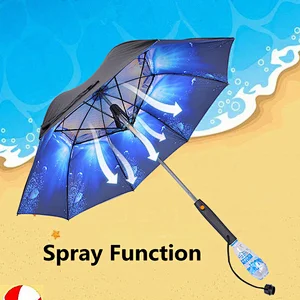 Outdoor  Cooling Fan Umbrella With Electric Fan And Water Spray Function
