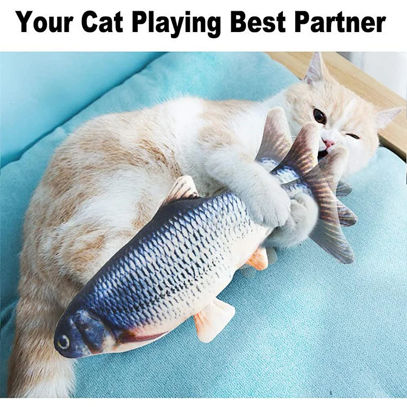 2020 new design best pet toy catnip kicker fish realistic flopping fish plush interactive funny toy for pet electric moving fish