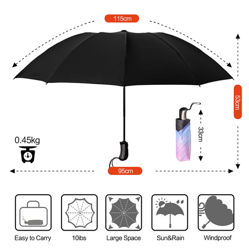 10 costillas mujeres de adentro hacia afuera sol lluvia reversible plegable compacto viaje automático plegable paraguas invertido