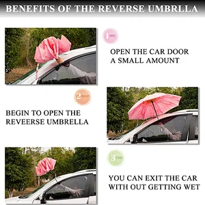 Automatic Double Layer 8Ribs Inverted Windproof Umbrella, Anti-UV Waterproof Car Fold Umbrella