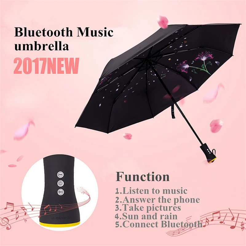 Fashion anti-UV function luxury fold bluetooth mp3 music umbrella