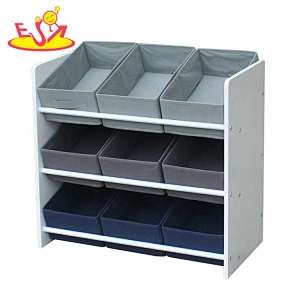 2018 New design children wooden toy shelf with storage bins W08C246