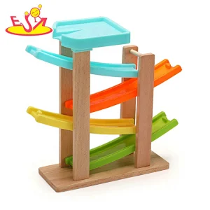 High speed mini children wooden car ramp toy with 6 cars W04E098