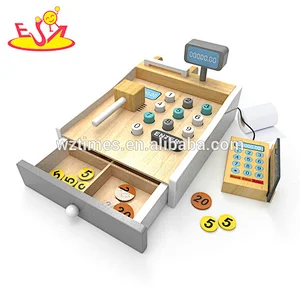 New hottest interactive toys wooden pretend play kids cash register with display screen W10A067
