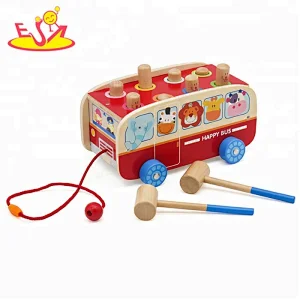 New hottest baby educational pounding games wooden toddler toys in bus shape W05C089