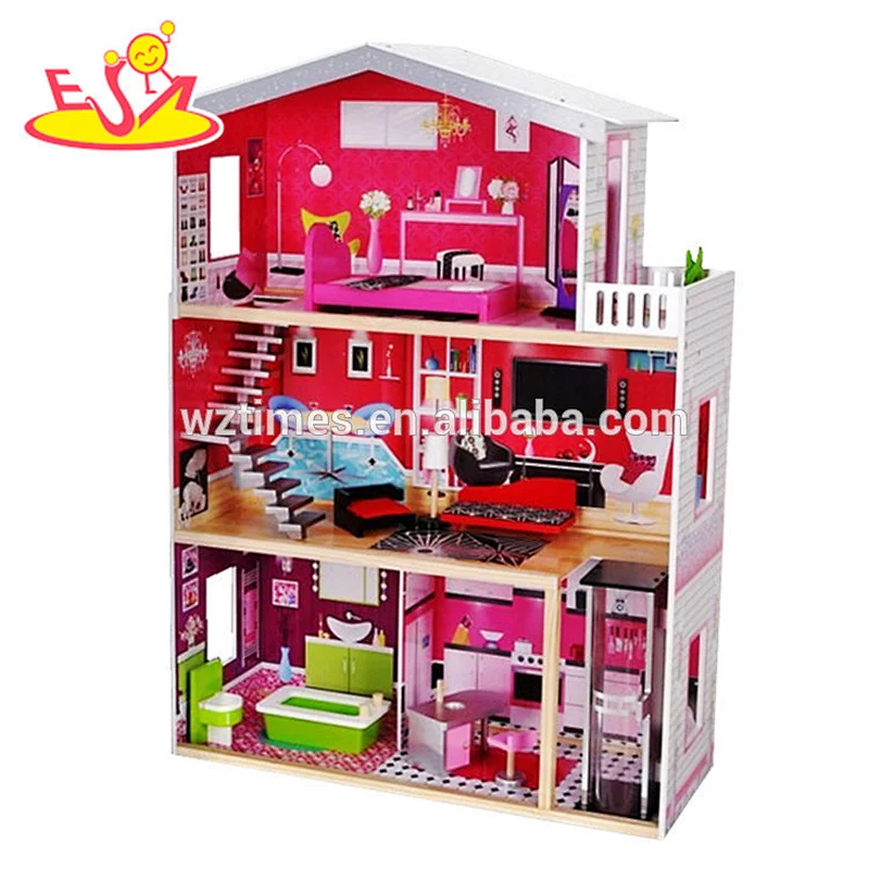 Wholesale special children wooden huge dollhouse toy modern style kids wooden huge dollhouse W06A229