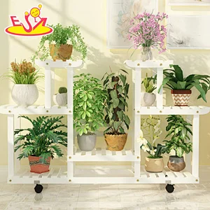Custom white wooden movable outdoor plant shelves and racks W08H118C